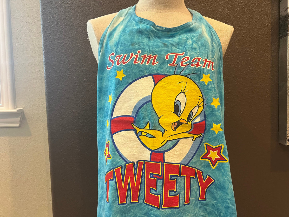 Vintage 9039s Swim Team Tweety Bird Blue Tank Top Size L Tank Top – Aesthetic Look · Must-Have Style