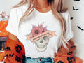 Floral Skeleton Skull Memento Mori Halloween T Shirt for Women Womens Fun Spooky Season Pretty Fall Halloween Skeleton Shirt Gift for Her Graphic Tee – Warm & Stylish · Great Gift For Fans