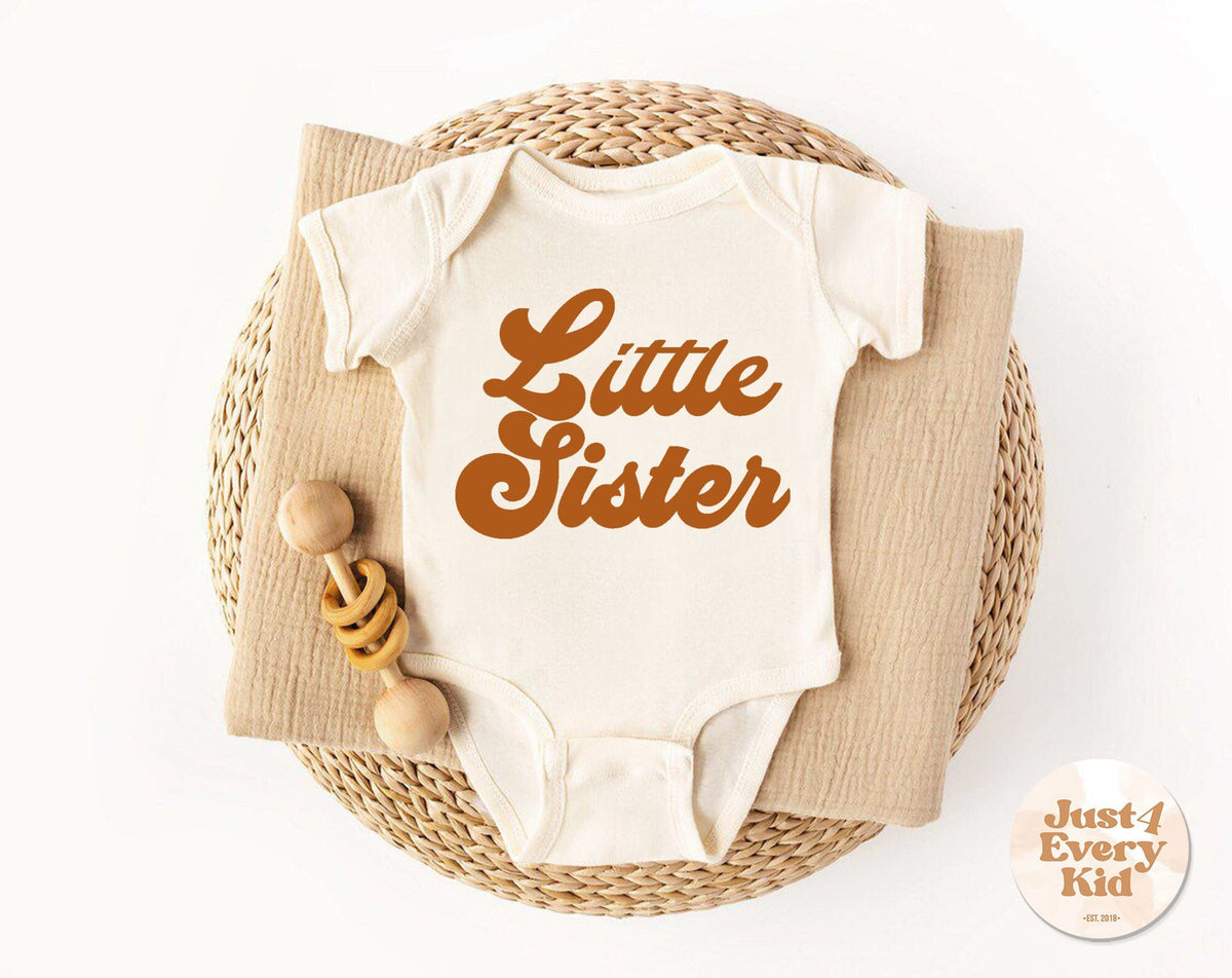 Little Sister Bodysuit Retro Pregnancy Announcement Bodysuit Girls Natural Baby Body Sibling Bodysuit Lil Sister Shirt Toddle Shirt Graphic Tee – Feel-Good Design · Trending Graphic Apparel
