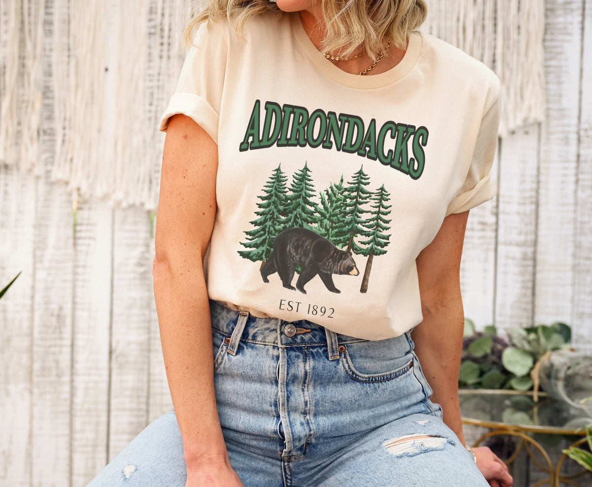 Adirondacks Mountains Camping Tshirt Black Bear Upstate New York Tee Shirt NY Gift Graphic Tee – Bold Style · Perfect For Daily Wear