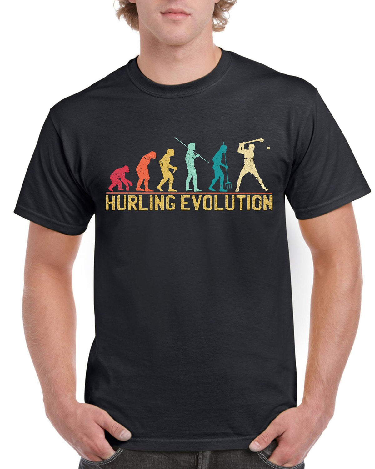 Top Gift TShirt for Dad Evolution of Hurling Sports Cotton Comfort Graphic Tee – Warm & Stylish · High-Quality Print