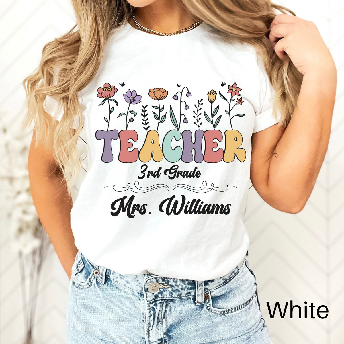 Wildflowers Custom Teacher Shirt 3rd Grade Teacher Team Shirt Personalized School Gift Customized Name Teacher Tee Third Grade Graphic Tee – Aesthetic Look · Top Pick For Any Outfit