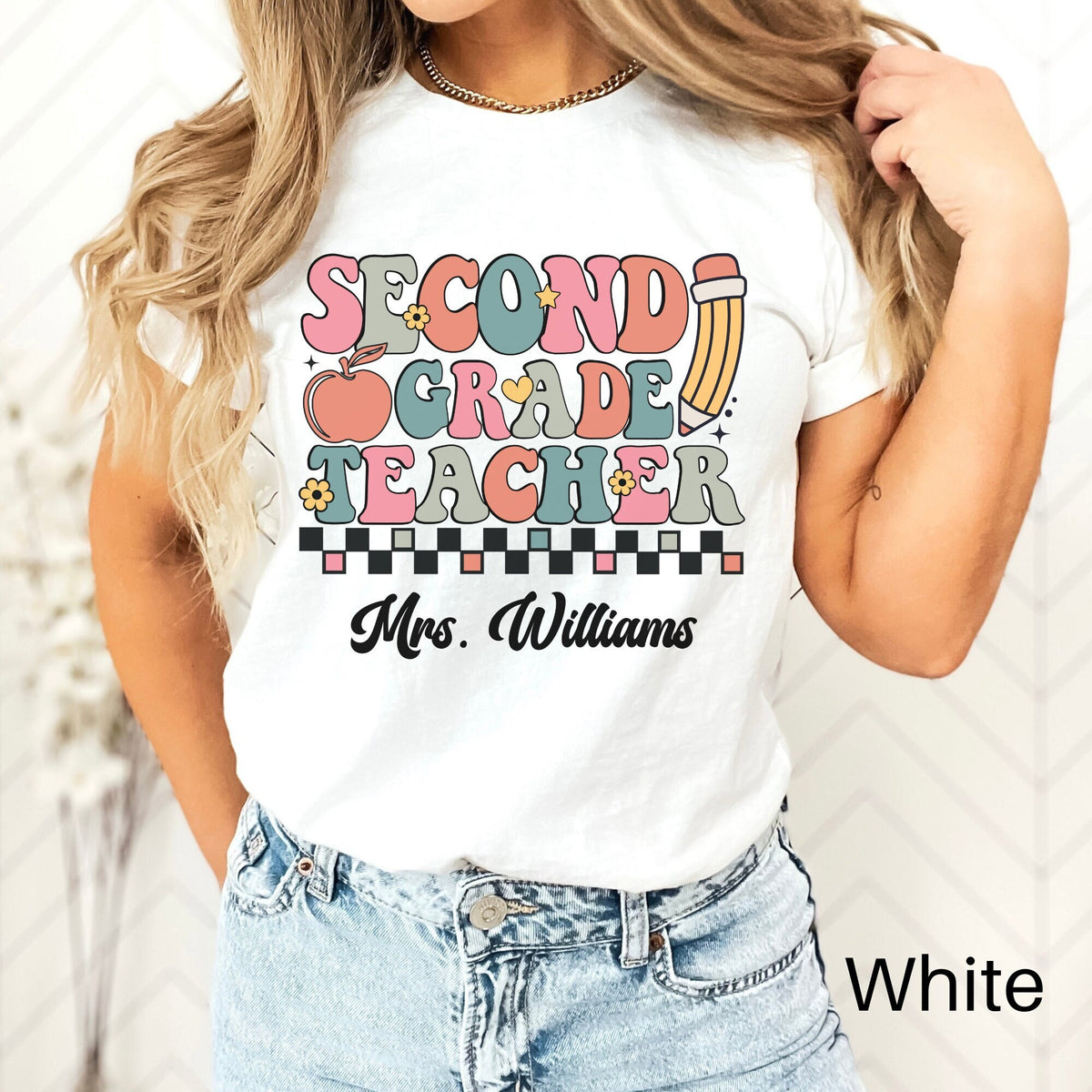 Retro Custom Teacher Shirt 2nd Grade Teacher Team Shirt Personalized School Gift Customized Name Teacher Tee Second Grade Graphic Tee – Cozy Vibes · Must-Have Style