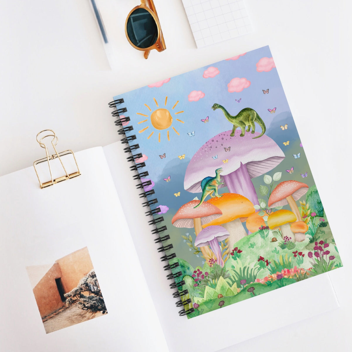 Funny Dinosaur Notebook with Mushrooms Spiral Notebook with Lined Pages Cute and Creative Butterfly Notebook with Flowers Gift for Her Graphic Tee – Fan Favorite · High-Quality Print