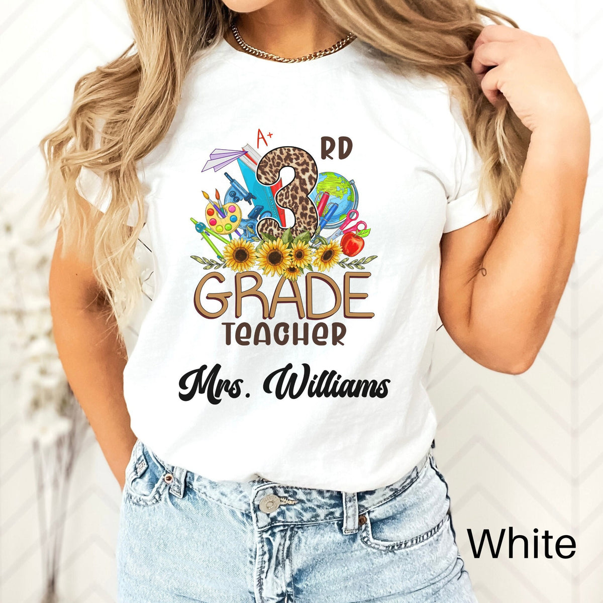 Leopard Custom Teacher Shirt 3rd Grade Teacher Team Shirt Personalized School Gift Customized Name Teacher Tee Third Grade Graphic Tee – Feel-Good Design · Must-Have Style