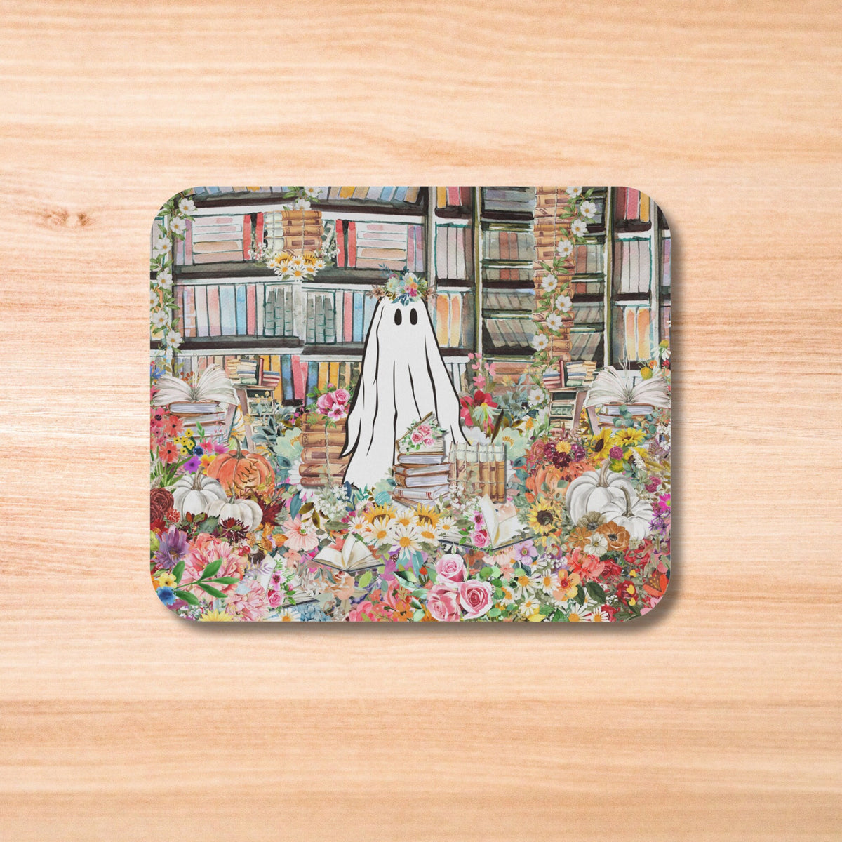 Cute Floral Mousepad with Flowers Ghost in Overgrown Flower Library Spooky Ghost Mousepad for Book Lover Bookish Gift for Ghost Lover Graphic Tee – Feel-Good Design · Must-Have Style