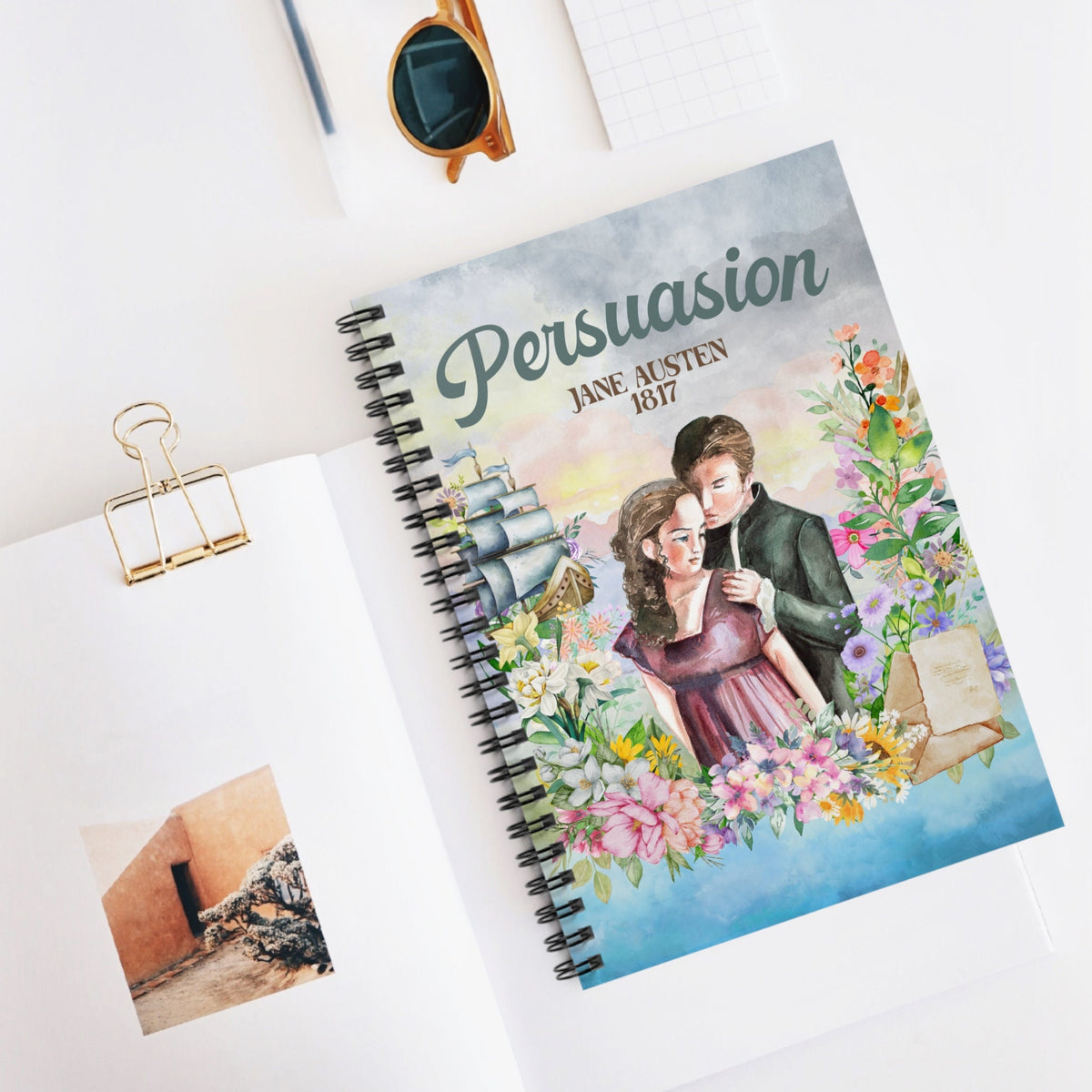 Floral Persuasion Spiral Notebook for Regency Romance Reader Jane Austen Gift Bookish Journal for English Teacher Librarian Gift for Her Graphic Tee – Soft Feel · Must-Have Style
