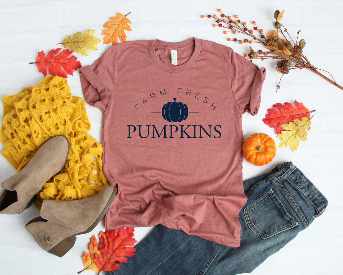Fall Shirts Fall Tees Farm Fresh Pumpkins Shirt Thanksgiving Tee Cute Fall Shirts Fall Graphic Tees Women39s Fall Tee Graphic Tee – Warm & Stylish · High-Quality Print