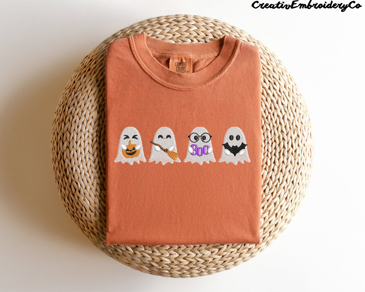 Embroidered Ghost Shirt Spooky Ghost Embroidery Tshirt Ghost Embroidered Shirt Halloween Embroidered Tshirt Cute Halloween Embroidery Graphic Tee – Cozy Vibes · High-Quality Print