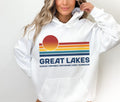Great Lakes Retro Sunset Hoodie Lake Michigan Shirt Lake Erie Huron Ontrario Superior Pullover Gift Hoodie – Fan Favorite · Must-Have Style