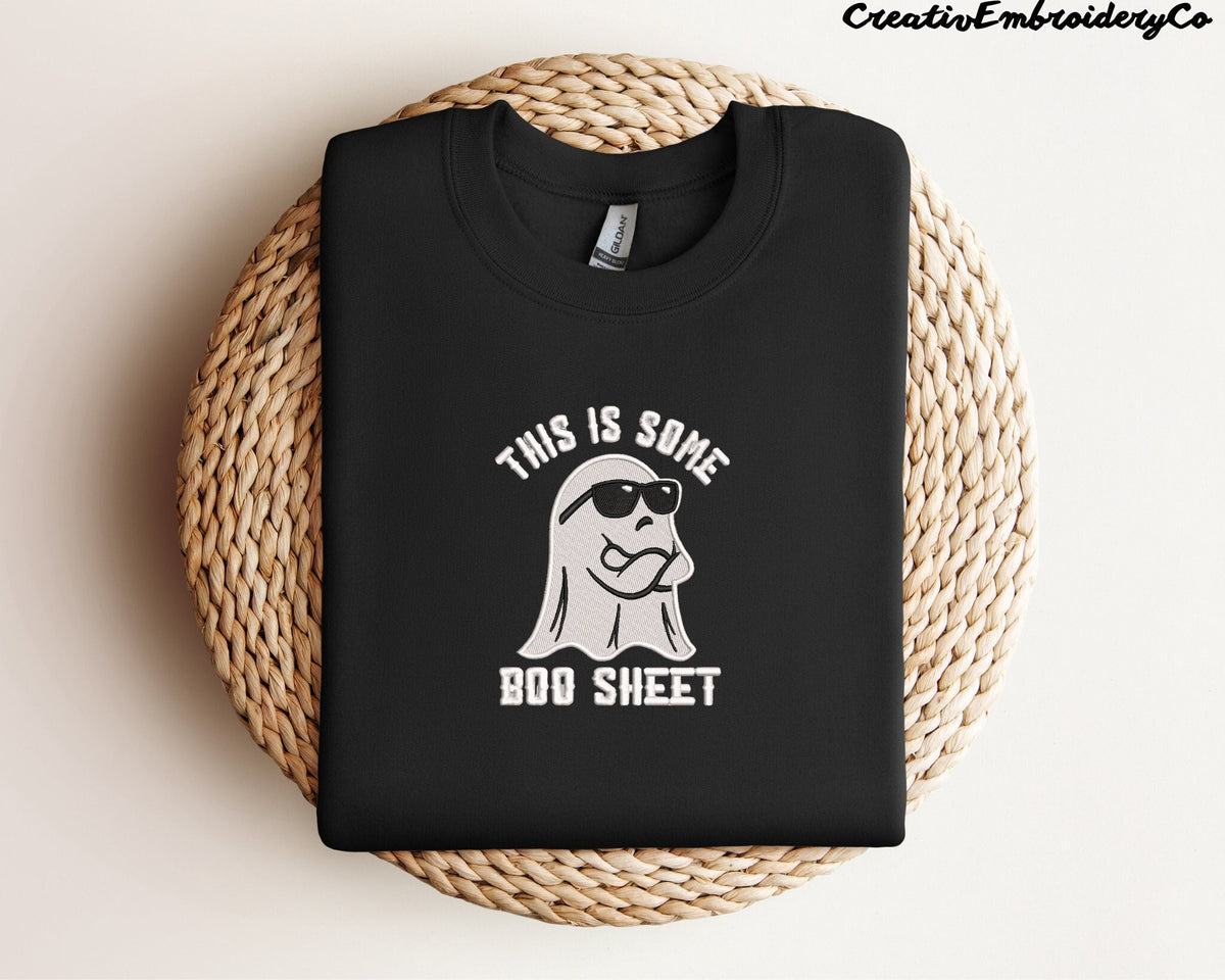 This is Some Boo Sheet Embroidery Sweatshirt Embroidered Spooky Season Crewneck Cute Ghost and Funny Sweatshirts Halloween Sweatshirt Sweatshirt – Easygoing Wear · Great Gift For Fans