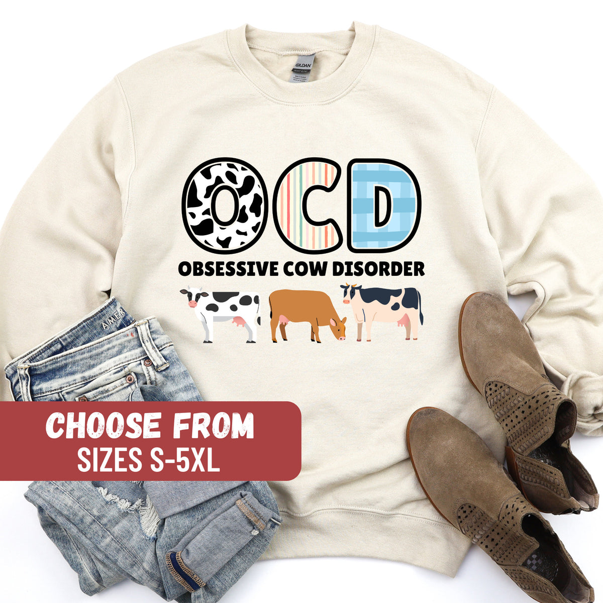 Cute Animal Lovers Sweatshirt Cow Sweatshirt Cow Lover Gift Funny Cow Crewneck Farm Animal Gift OCD Obsessive Cow Disorder Sweatshirt Sweatshirt – Cozy Vibes · Top Pick For Any Outfit