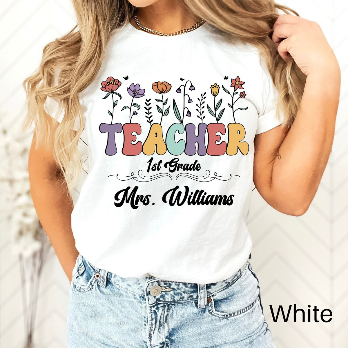 Wildflowers Custom Teacher Shirt 1st Grade Teacher Team Shirt Personalized School Gift Customized Name Teacher Tee First Grade Graphic Tee – Easygoing Wear · Must-Have Style