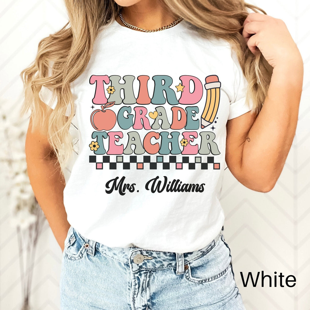 Retro Custom Teacher Shirt 3rd Grade Teacher Team Shirt Personalized School Gift Customized Name Teacher Tee Third Grade Graphic Tee – Warm & Stylish · High-Quality Print