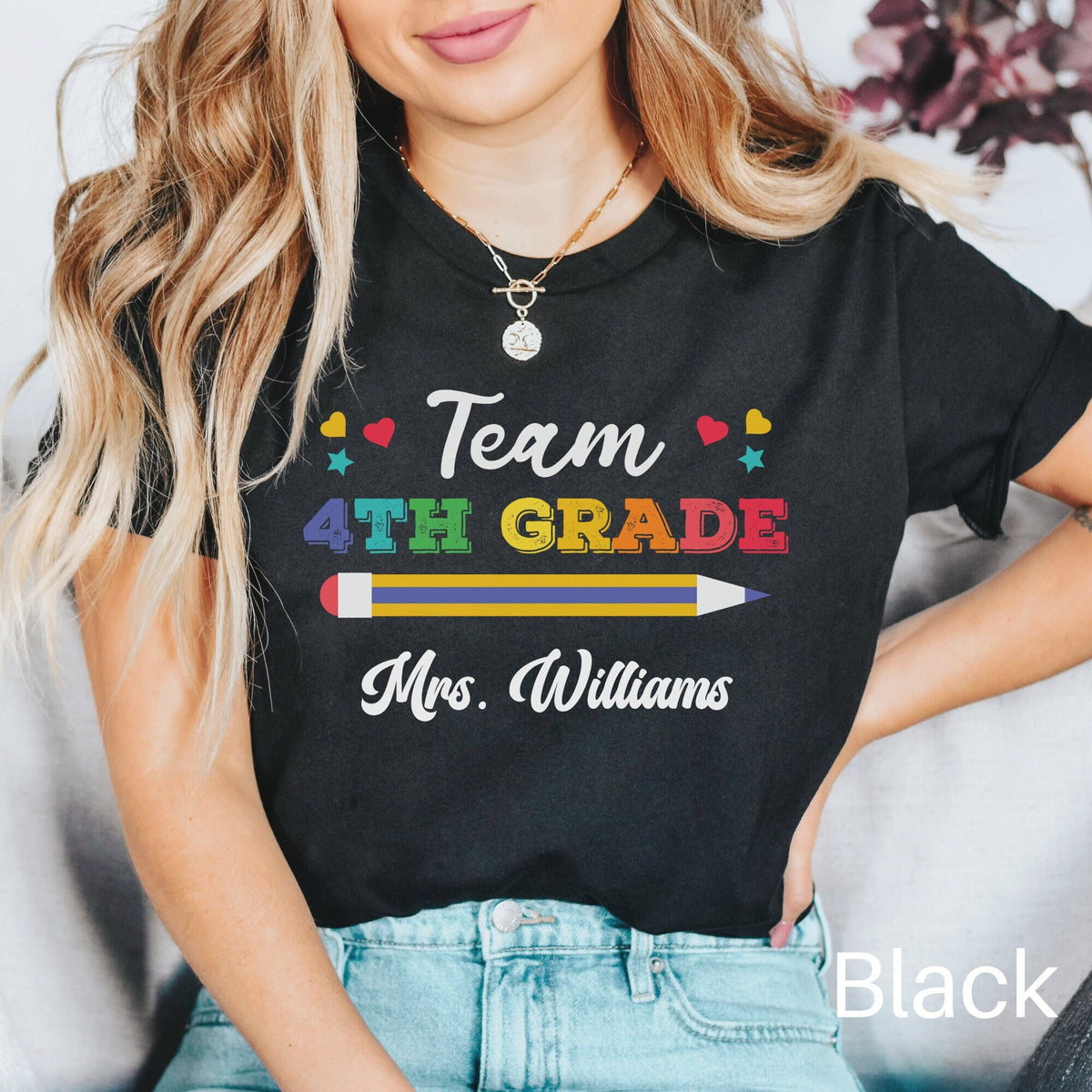 Custom Teacher Shirt 4th Grade Teacher Team Shirt Personalized School Gift Customized Name Teacher Tee Fourth Grade Graphic Tee – Warm & Stylish · Trending Graphic Apparel