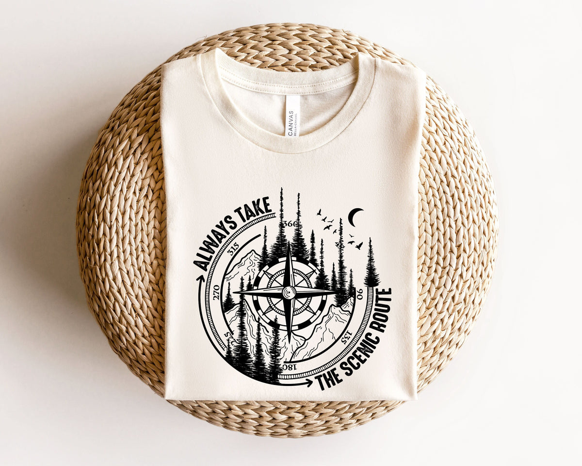 Always Take The Scenic Route Shirt Camping Shirt Nature Shirt Crew Shirt Route Shirt Adventure Shirt Nature Lover Gifts Mountain Tee Graphic Tee – Cozy Vibes · Trending Graphic Apparel