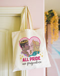 Colorful Bookish Tote Bag for Gay Rights All Pride No Prejudice Cute Equal Rights Tote for Fairy Tale Book Lover Read More Queer Books Tote Bag – Cozy Vibes · High-Quality Print