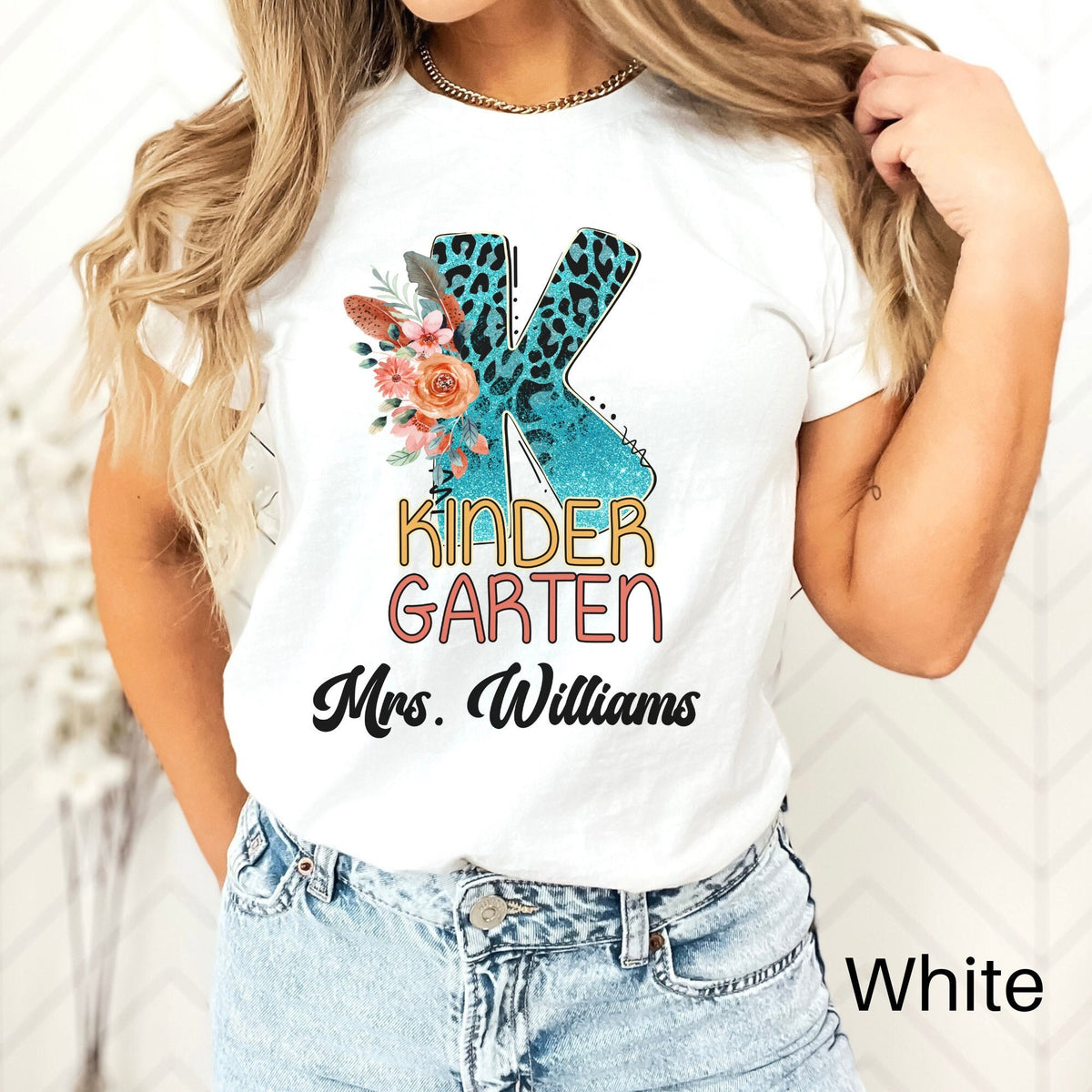 Leopard Custom Teacher Shirt Kindergarten Teacher Team Shirt Personalized School Gift Customized Name Teacher Tee Kindergarten Team Graphic Tee – Easygoing Wear · High-Quality Print