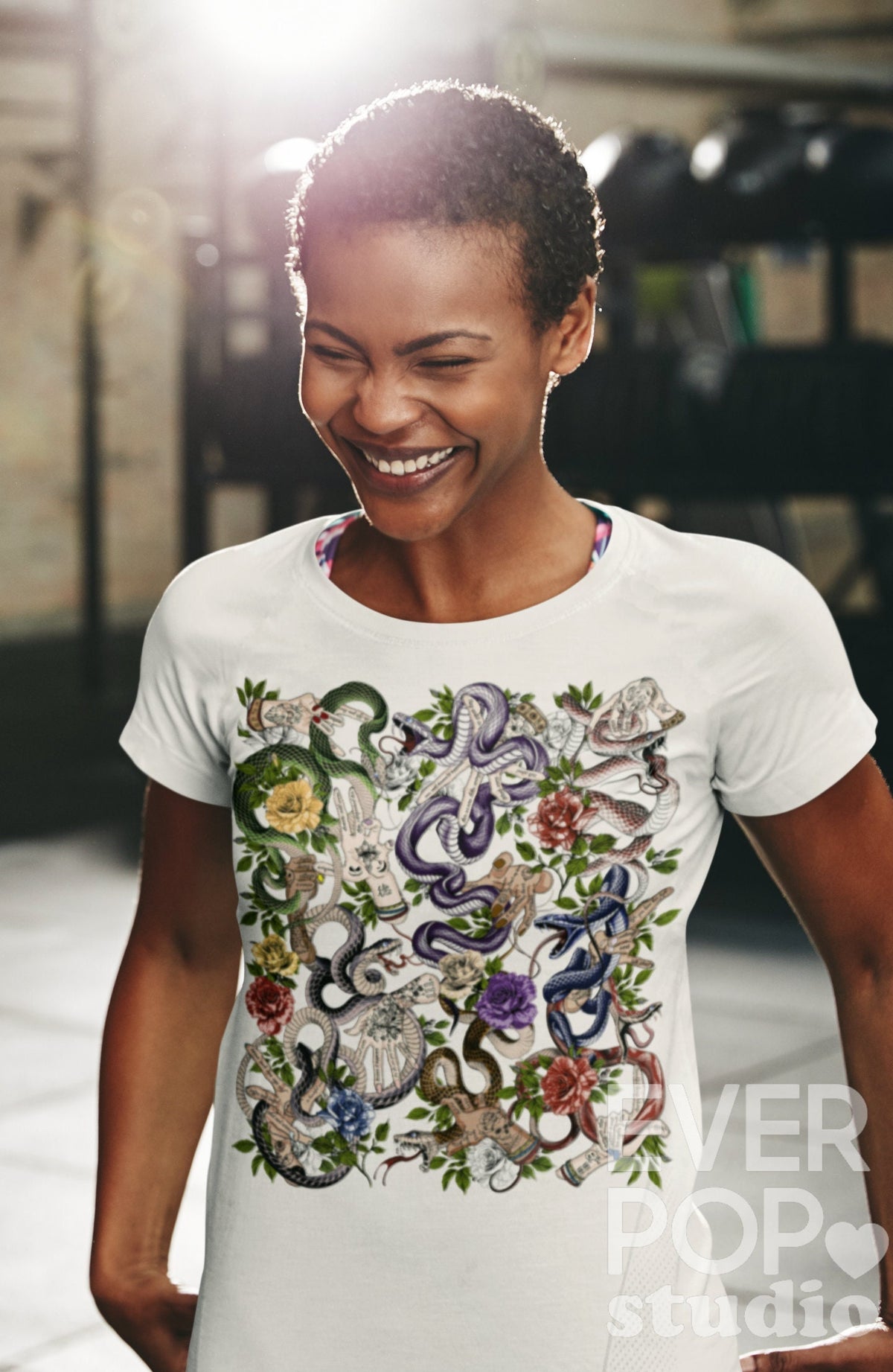 Snake Tattoo Shirt Reptile Graphic Tee Rose Hike Tshirt Artsy Colorful Print Boho Animal Wildlife Safari Trippy Zoo Hiking Graphic Tee – Aesthetic Look · Top Pick For Any Outfit