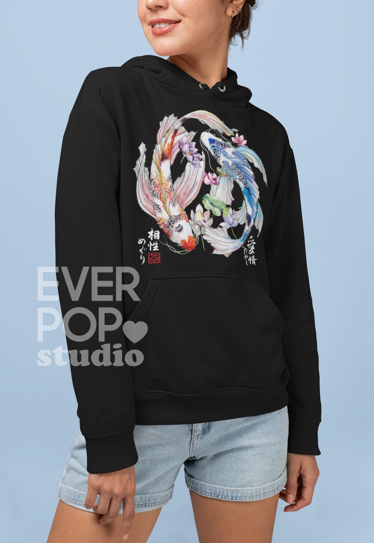 Koi Fish Hoodie Japanese Hoodies Streetwear Hoody Harajuku Pullover Urban Animal Sweater Cozy Nature Fleece Soft Oversized Top Hoodie – Soft Feel · High-Quality Print