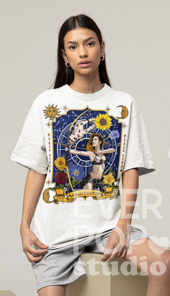 Sagittarius Shirt Cute Zodiac T Shirt Soft Birthday Tshirt Astrology Clothing Trendy Archery Print Moon Graphic Tee Celestial Graphic Tee – Feel-Good Design · Top Pick For Any Outfit