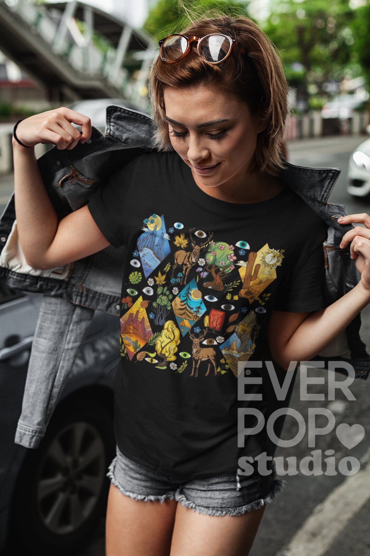 Mountain Camp Shirt Cute Evil Eye Shirts Cool Camping T Shirt Trendy Nature Tshirt Soft Animal Top Hiking Crewneck Deer Graphic Tee Graphic Tee – Warm & Stylish · Great Gift For Fans