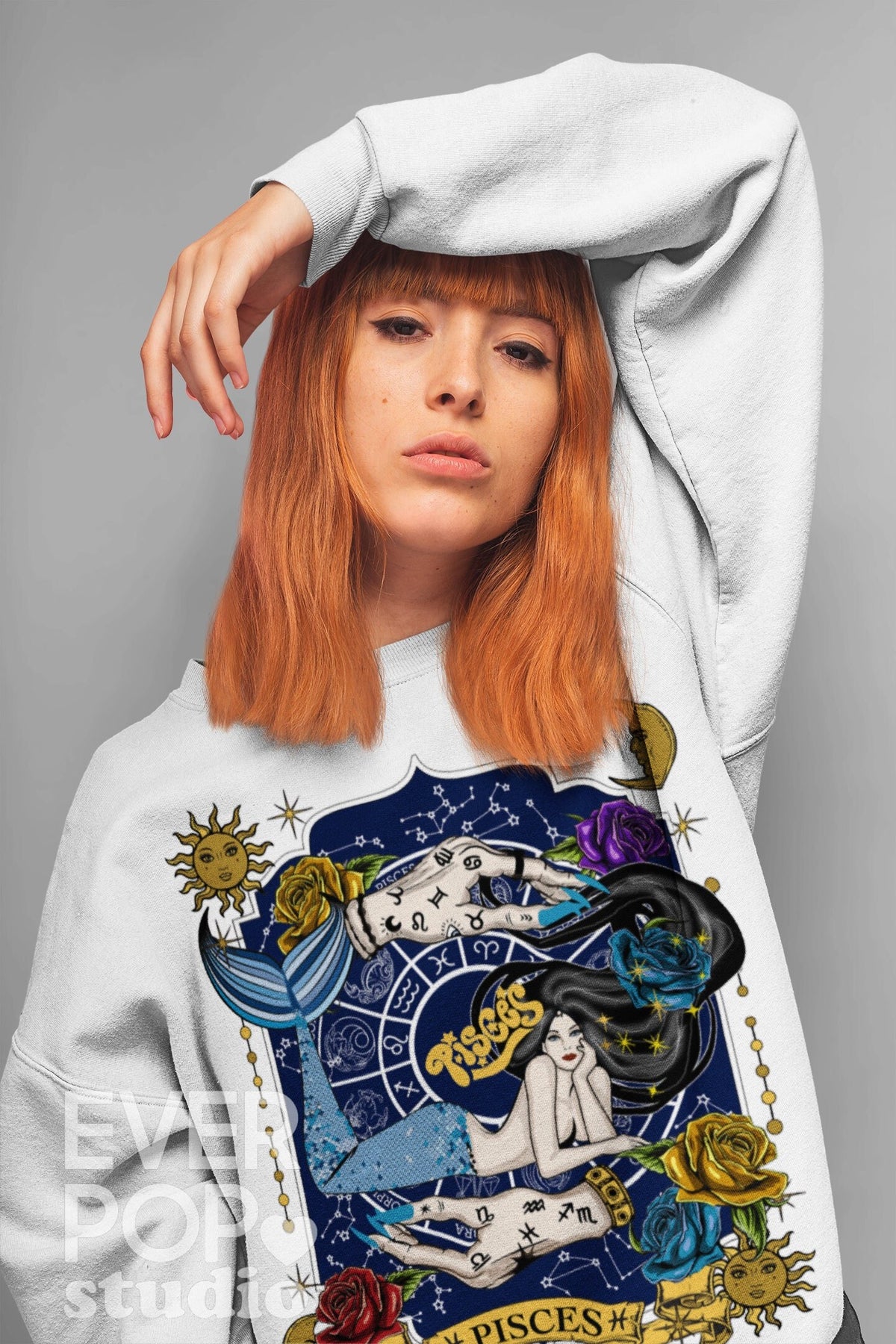 Pisces Sweatshirt Cute Zodiac Sweater Witch Graphic Tee Trendy Tarot Printed Cool Astrology Print Soft Mermaid Shirt Cozy Winter Sweatshirt – Soft Feel · Must-Have Style