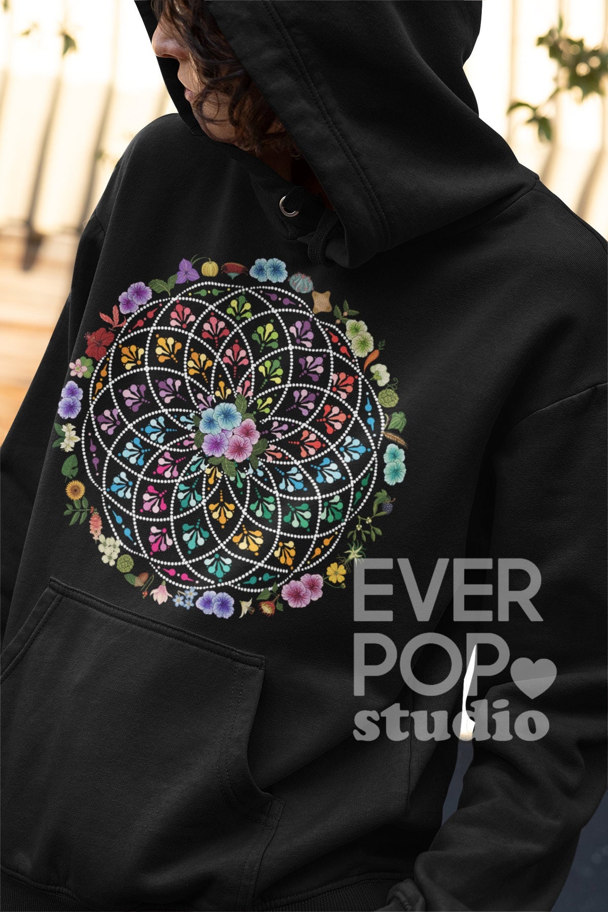 Indie Mandala Hoodie Aztec Sweatshirt Tribe Graphic Tee Floral Yoga Sweater Rainbow Flower Shirt Boho Spiritual Print Sacred Geometry Hoodie – Easygoing Wear · Top Pick For Any Outfit