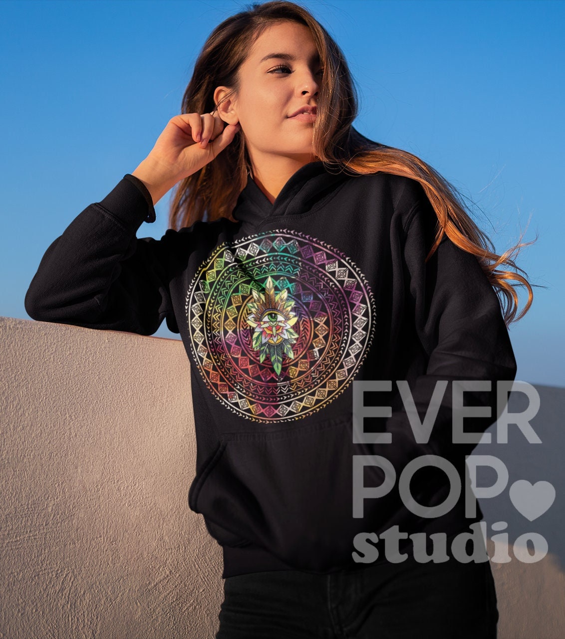 Cool Mandala Hoodie Evil Eye Hoodies Cute Yoga Sweater Spiritual Fleece Zen Graphic Tee Sacred Geometry Top Hooded Sweatshirt Hoodie – Warm & Stylish · Trending Graphic Apparel