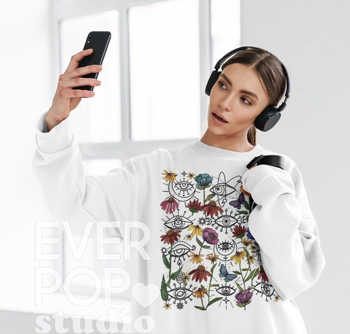 Celestial Sweatshirt Sun and Moon T Shirt Moon Sweater Outer Space Jumper Hippie Pullover Trippy Fleece Cosmos Graphic Tee Evil Eyes Sweatshirt – Fan Favorite · Top Pick For Any Outfit