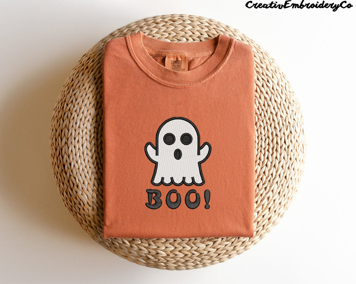 Embroidered Spooky Season Boo Shirt Halloween Embroidery Boo T Shirts Cute Ghost Boo Tees Halloween Gift Ideas Fall Season Graphic Tee – Bold Style · Top Pick For Any Outfit