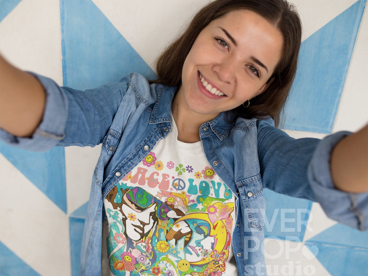70s Retro shirt Hippie Tshirt Peace T Shirt Love Graphic tee Smile Crewneck Groovy Clothing Smiley Face Emoji Comfort Color Shirt Graphic Tee – Easygoing Wear · Top Pick For Any Outfit