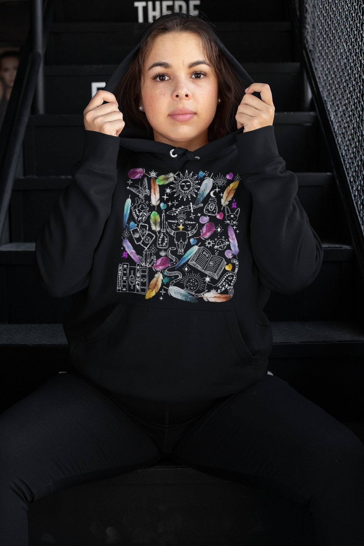 Feather Moth Hoodie Witchy Bird Hoodies Sun And Moon Hoody Celestial Pullover Star Tribal Jumper Cozy Skull Fleece Soft Colorful Top Hoodie – Bold Style · Perfect For Daily Wear