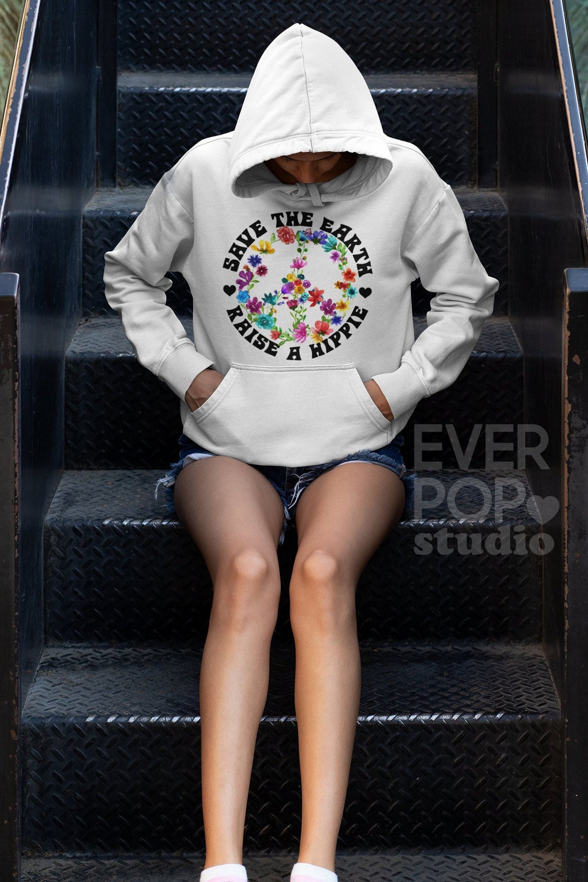 Boho Hippie Hoodie Peace Sign Hoodies Trendy Earth Hoody Cool Floral Pullover Cute Flower Sweater Cozy Retro Fleece 80s 90s Winter Top Hoodie – Aesthetic Look · High-Quality Print