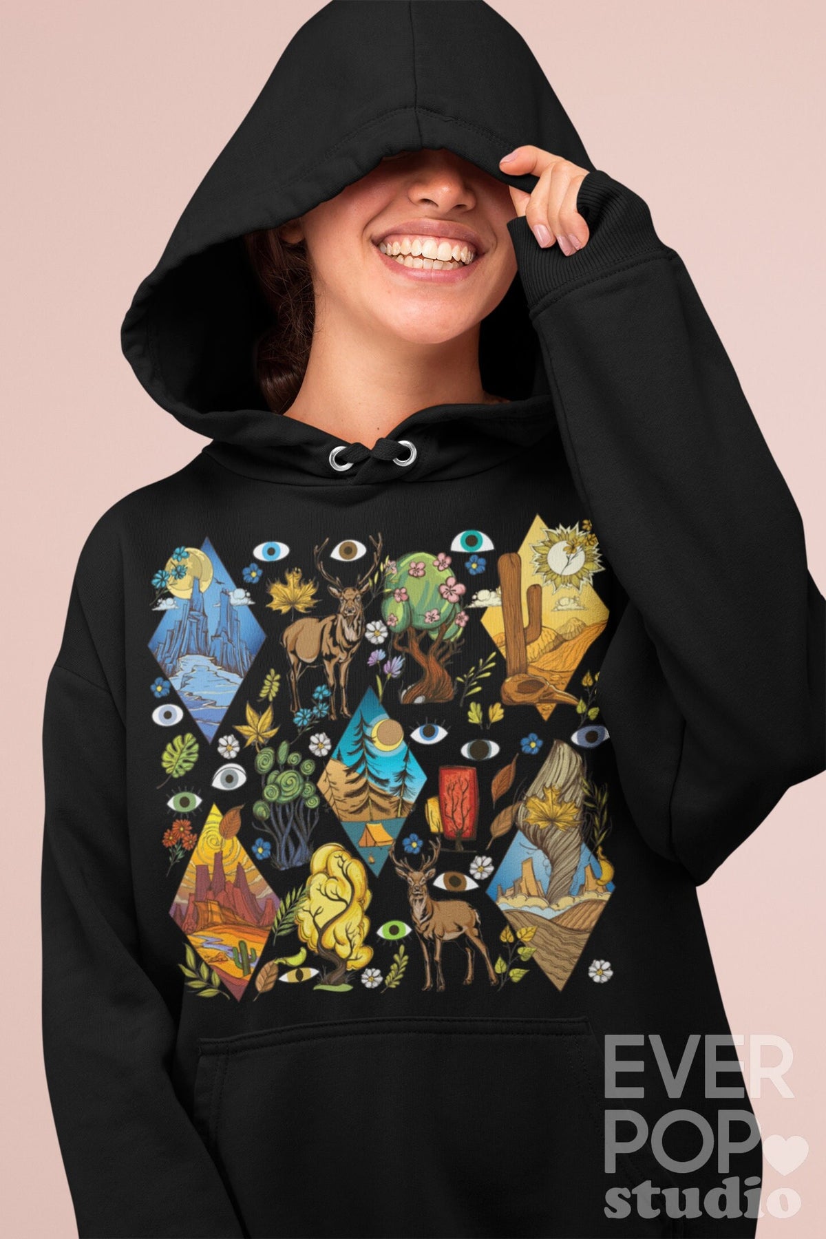 Mountain Camp Hoodie Evil Eye Hoodies Cute Camping Hoody Cool Hiking Sweater Trendy Hike Pullover Cozy Deer Fleece Soft Nature Top Men Hoodie – Premium Graphic · High-Quality Print