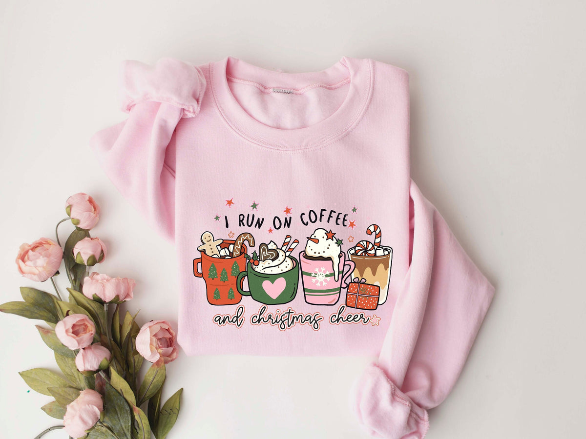 I Run On Coffee And Christmas Cheer Sweatshirt Christmas Coffee Latte Cheer Drink Sweatshirt Christmas Coffee Hoodie Coffee Lover Gifts Hoodie – Soft Feel · Trending Graphic Apparel