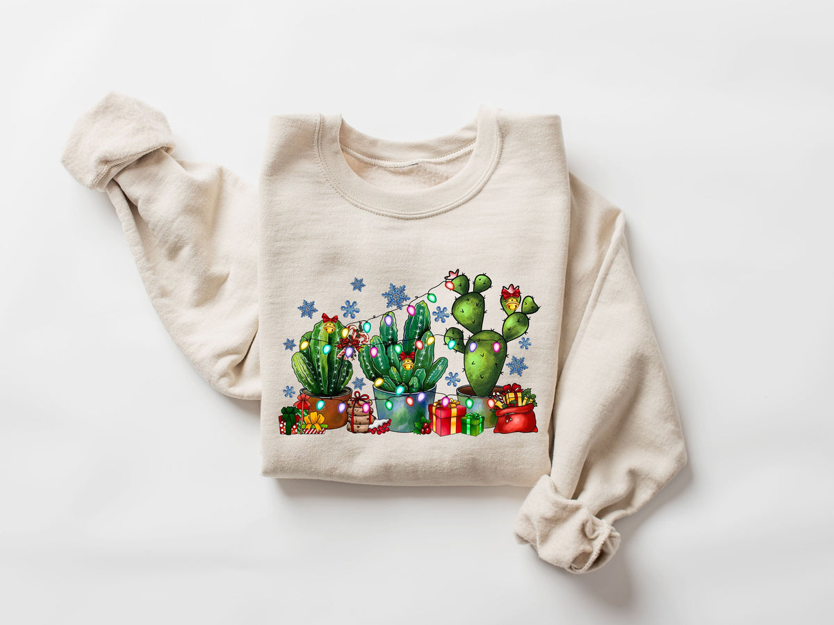 Christmas Cactus sweater Festive Plant Mom Christmas sweatshirt Christmas Plant Mom Gift Cactus With LightsChristmas Gift Sweatshirt – Cozy Vibes · Must-Have Style