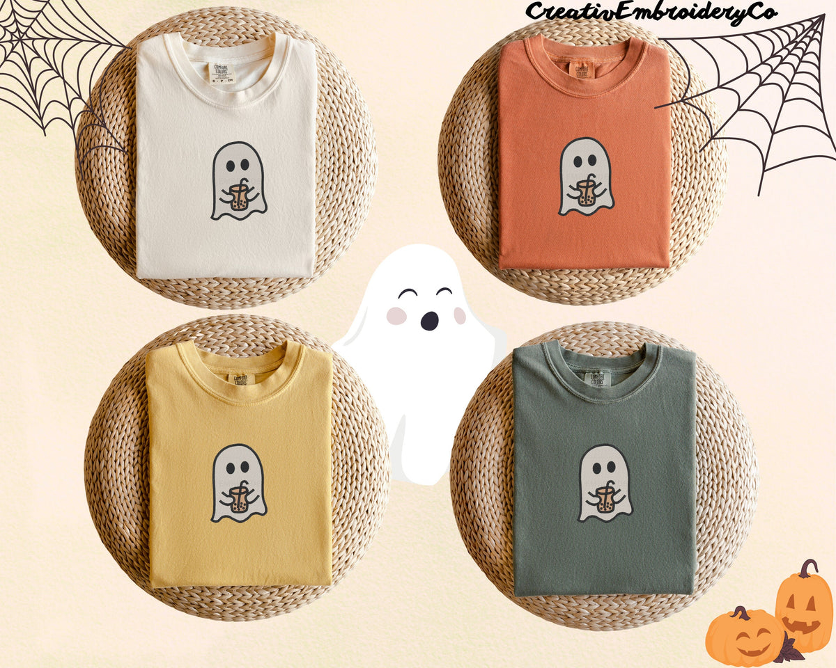 Embroidered Little Ghost Coffee Shirt Ghost Embroidered T Shirts Cute Ghost Tees Funny Halloween Shirts Spooky Season Graphic Tee – Premium Graphic · Perfect For Daily Wear