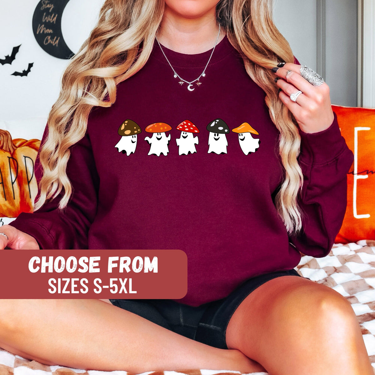 Ghost Sweatshirt Halloween Sweatshirt Mushroom Sweatshirt Ghost Shirt Halloween Shirt Funny Fall Shirt Ghost Mushroom Sweatshirt Sweatshirt – Everyday Comfort · Perfect For Daily Wear