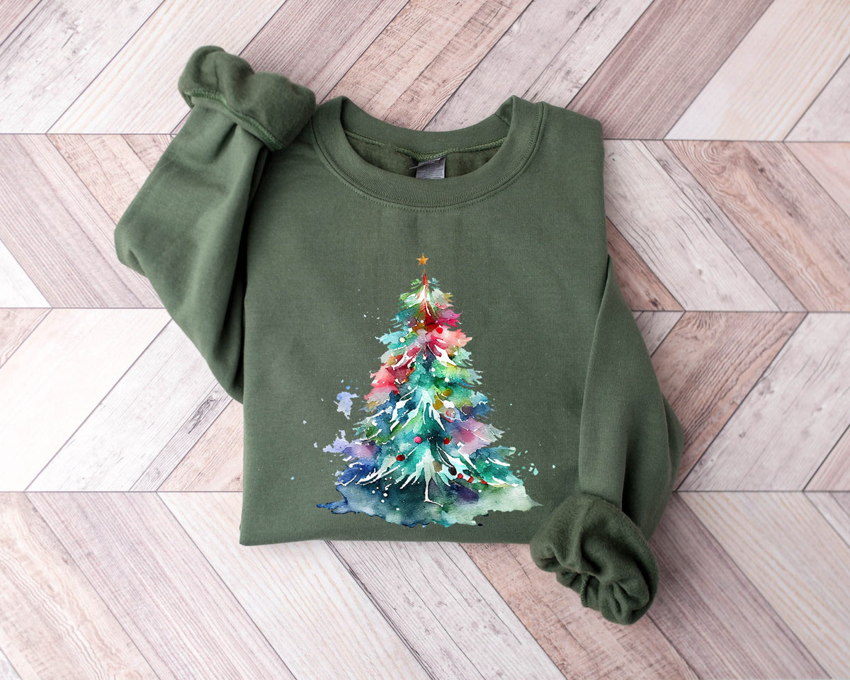 Christmas watercolor Sweatshirt Christmas Sweater Christmas Crewneck Christmas Tree Sweatshirt Holiday Sweaters Winter Sweatshirt Sweatshirt – Premium Graphic · Great Gift For Fans