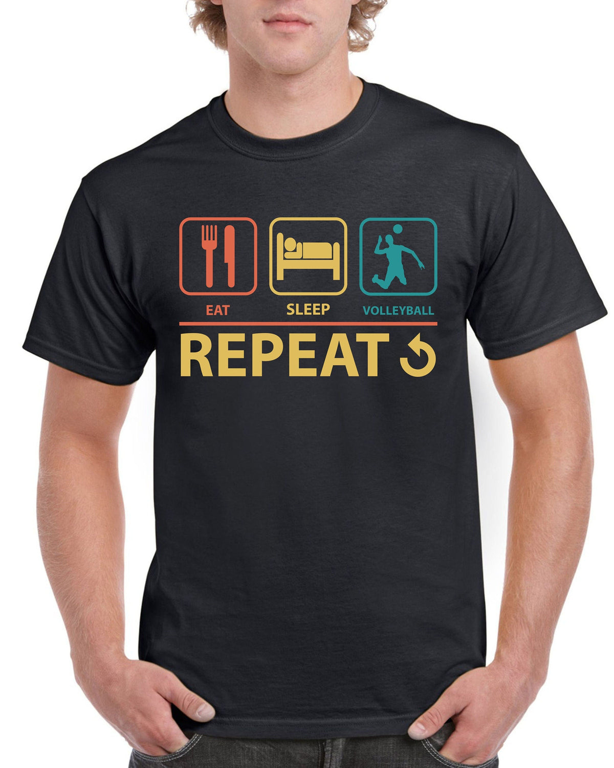 Top Gift for Dad Eat Sleep Volleyball Repeat Cotton T Shirts Sports Comfort Tee Graphic Tee – Easygoing Wear · High-Quality Print
