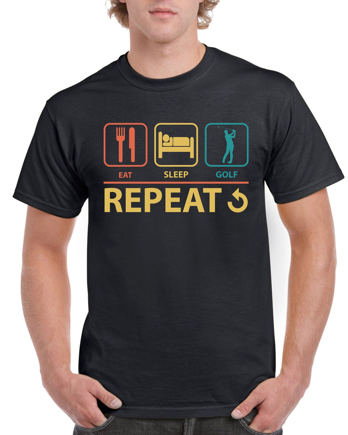 Top Gift for Dad Eat Sleep Golf Repeat Cotton T Shirts Sports Comfort Tee Graphic Tee – Easygoing Wear · Must-Have Style