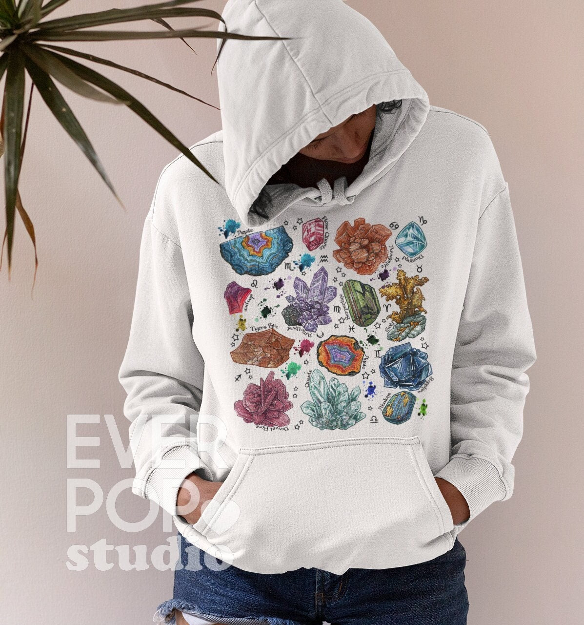 Cute Crystal Hoodie Witchy Sweatshirt Celestial Sweater Zodiac Hoodies Aesthetic Sweatshirt Oversized Shirt Cozy Boho Fleece Hoodie – Aesthetic Look · Perfect For Daily Wear