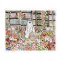 Bookish Halloween Puzzle in Library Adorable Floral Ghost Surrounded by Books and Flowers Fall Puzzle Difficult Spooky Puzzle For Adults Graphic Tee – Warm & Stylish · High-Quality Print