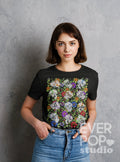 Sugar Skull Shirt Day Of Dead Print Dia De Los Muertos Mexican Graphic Tee Gothic Floral Tshirt Goth Skeleton Flower Mexico Halloween Graphic Tee – Warm & Stylish · Trending Graphic Apparel