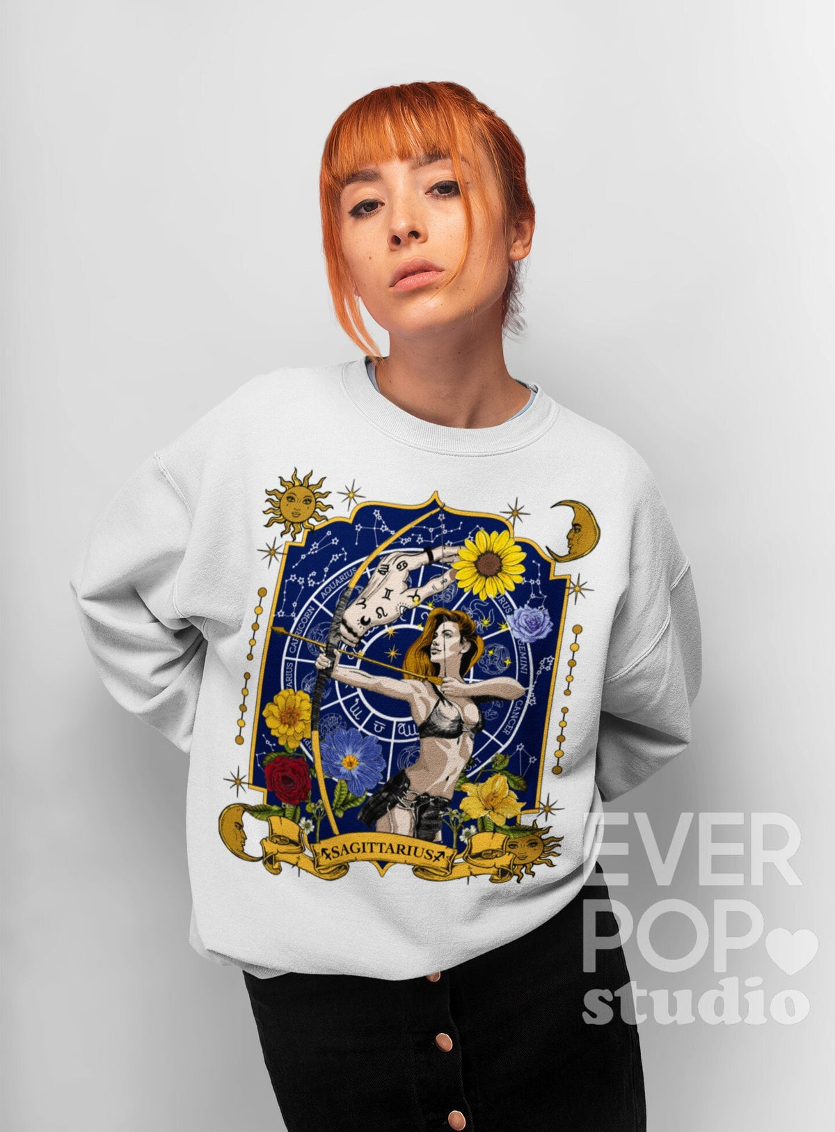 Zodiac Sweatshirt Sagittarius Shirt Sunflower Sweater Trendy Rose Fleece Birthday Graphic Tee Soft Cozy Witch Top Cool Crewneck Print Sweatshirt – Fan Favorite · Great Gift For Fans
