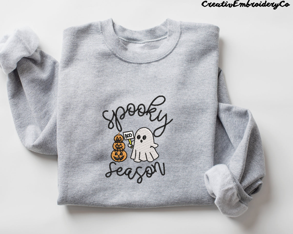 Embroidered Spooky Season Sweatshirts Halloween Embroidery Crewnecks Cute Ghost Sweatshirts Halloween Pumpkin Shirts Halloween Gifts Sweatshirt – Everyday Comfort · Must-Have Style