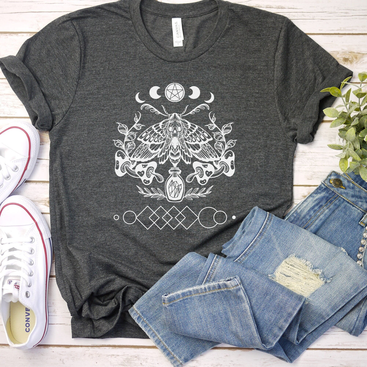 Moth Shirt Celestial Shirt Moon Phase Shirt Mystical Shirt Moon Phase Mushroom Shirt Moth T shirt Witchy Shirt Moth Tshirt Graphic Tee – Bold Style · Perfect For Daily Wear