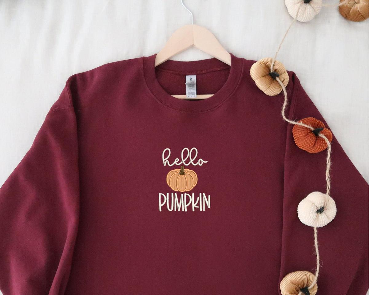 Embroidered Hello Pumpkin Sweatshirts and Hoodies Halloween Season Crewnecks Spooky Season Fall Embroidery Sweatshirts Hoodie – Easygoing Wear · Top Pick For Any Outfit