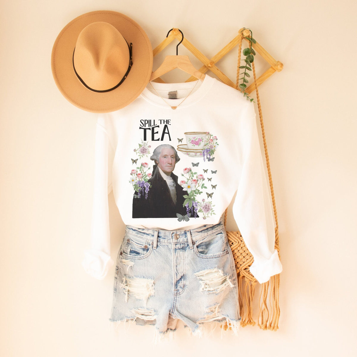 Funny American History Sweatshirt for History Buff Spill The Tea History Teacher Crewneck with Flowers Whimsigoth Goerge Washington Shirt Sweatshirt – Feel-Good Design · High-Quality Print